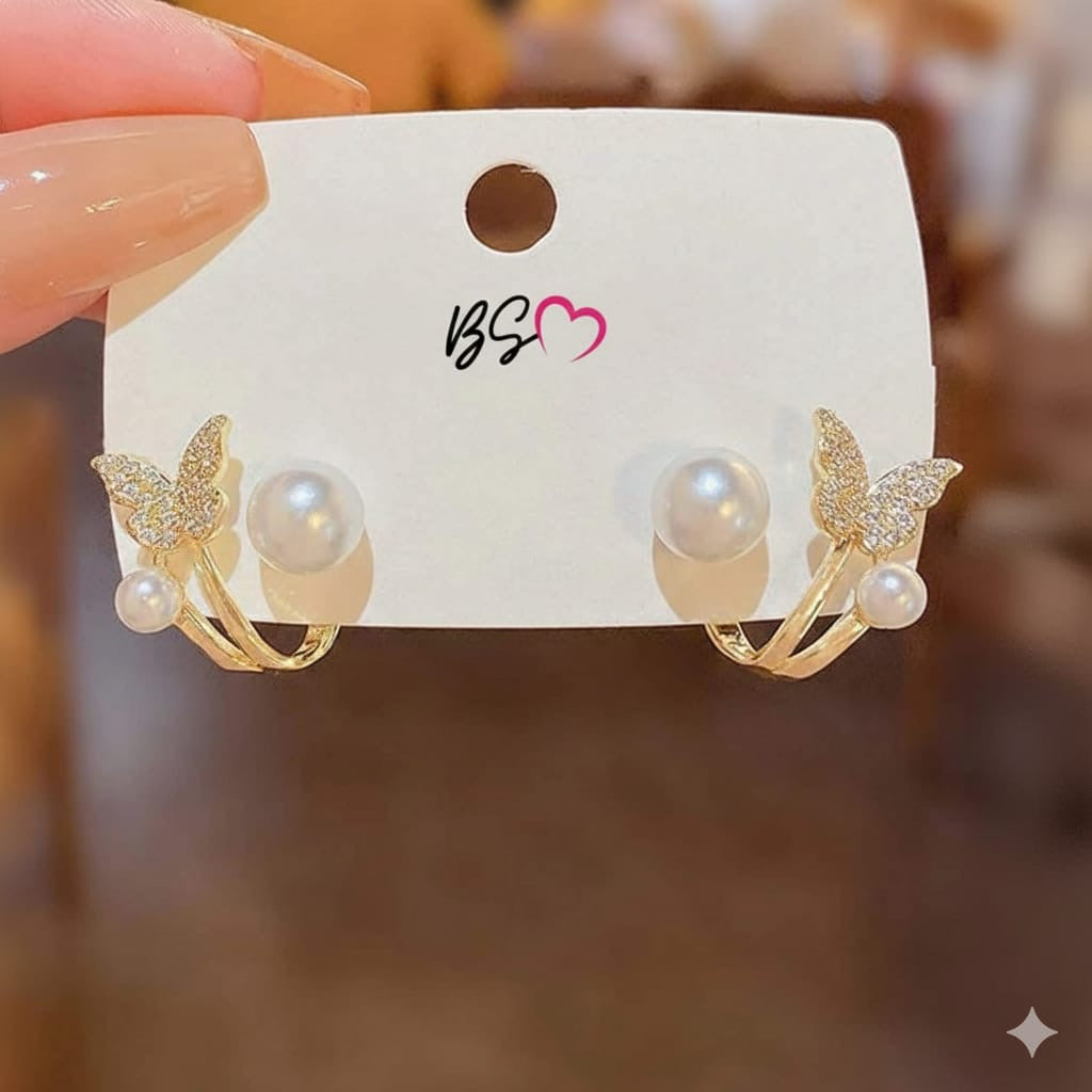 AXJ-161 Butterfly Pearl Korean Earrings – Elegant Design, Stylish Accessory for Women