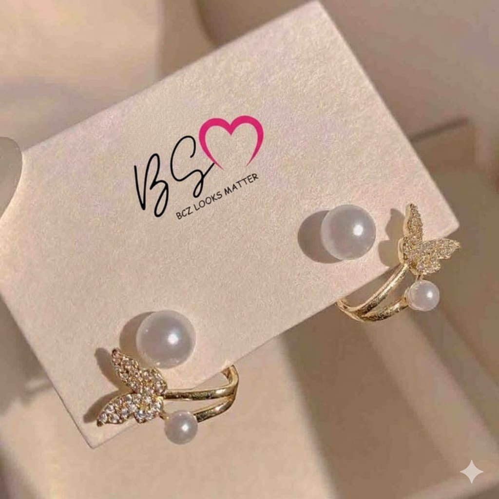 AXJ-161 Butterfly Pearl Korean Earrings – Elegant Design, Stylish Accessory for Women