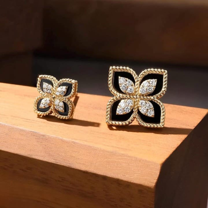 Black and Gold Floral Earrings