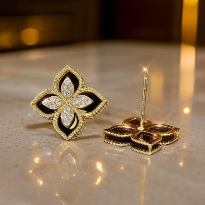 Black and Gold Floral Earrings
