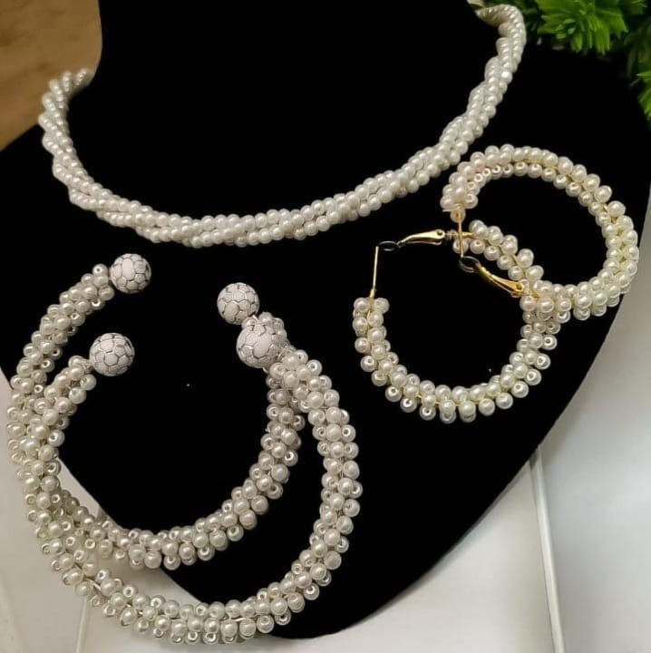 Women Pearl Elegant Jewelry Set ,Kangan, Mala &amp; Earrings Pearl Set(white)