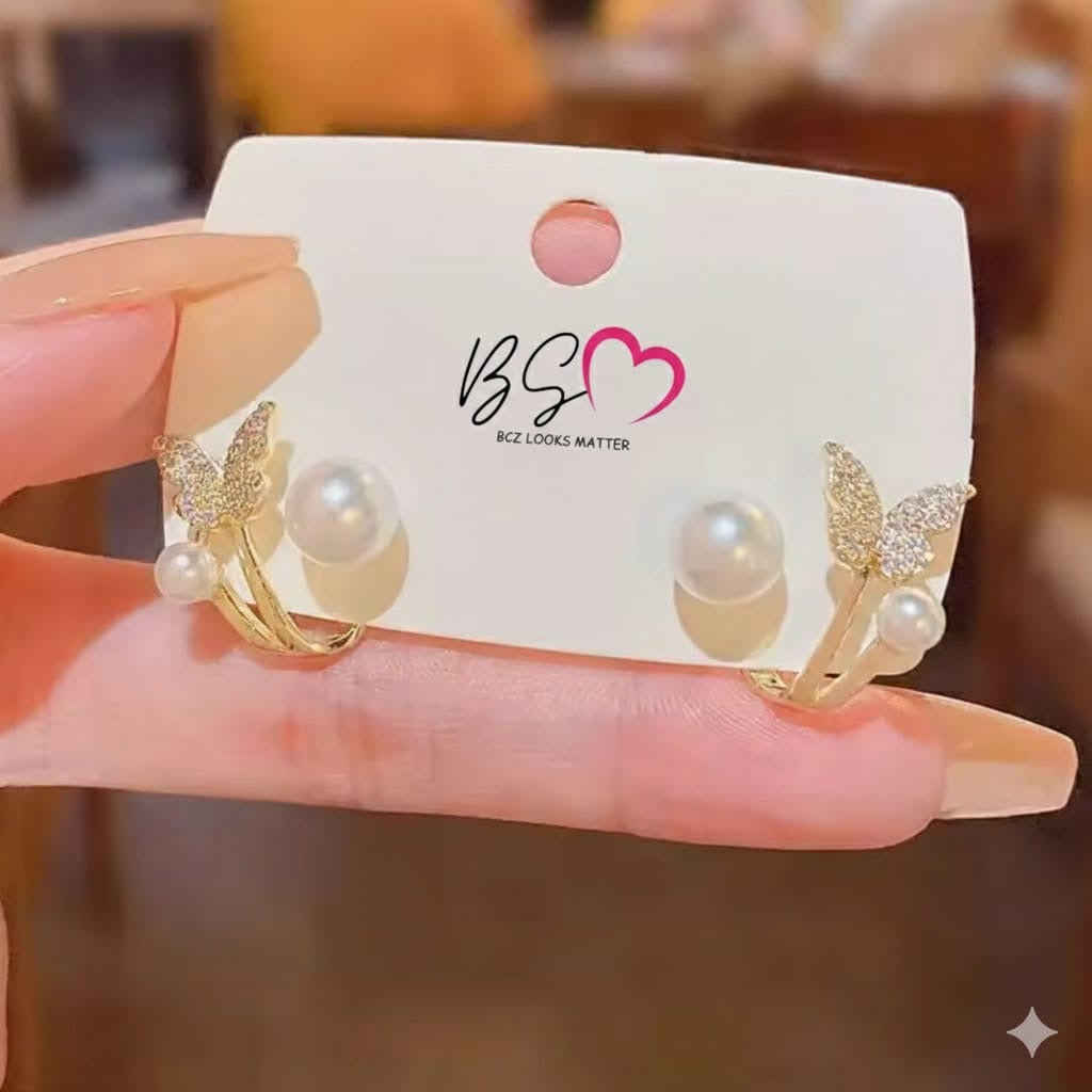 AXJ-161 Butterfly Pearl Korean Earrings – Elegant Design, Stylish Accessory for Women