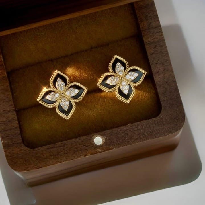 Black and Gold Floral Earrings