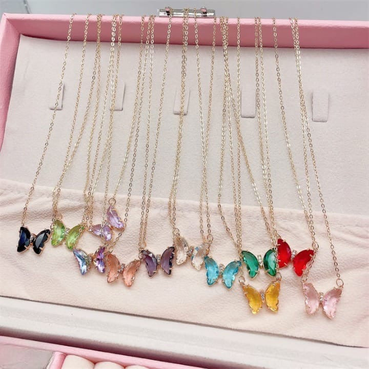 Crystal Butterfly Pendant Necklace