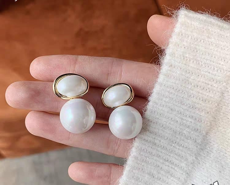 Oval Shape Marble Korean Style Earings