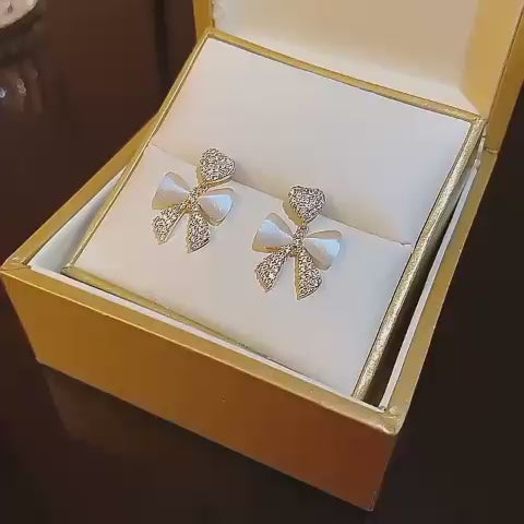 Heart Bow Zircon Korean Stud Earrings for Women